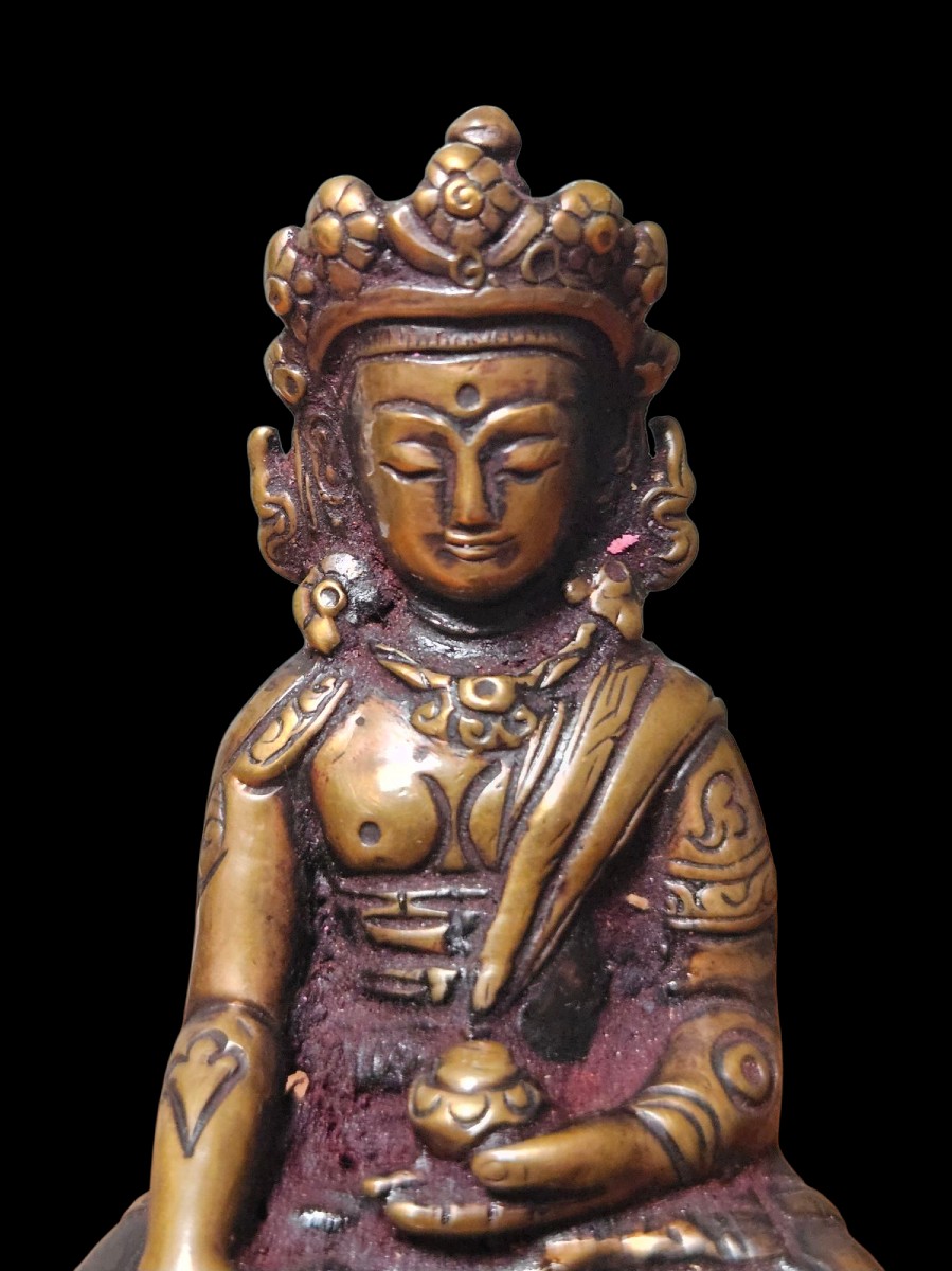 Antique Tibetan Bronze Statue Avalokiteshvara Chenrezig 18th-19th Century Buddha-photo-3