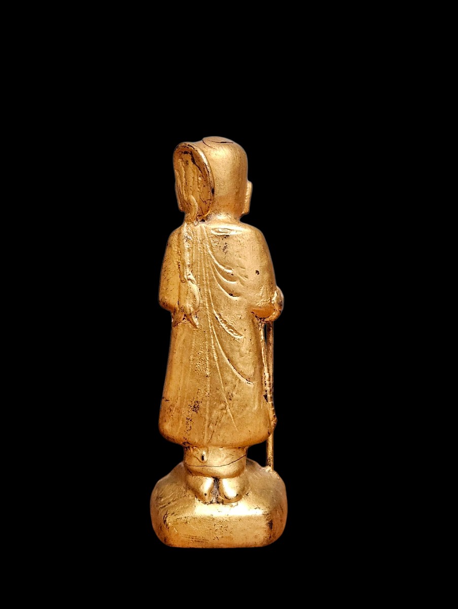Statuette moine bois doré laqué Mandalay XIXe Ksitigarbha Jizō  - Birmanie-photo-2
