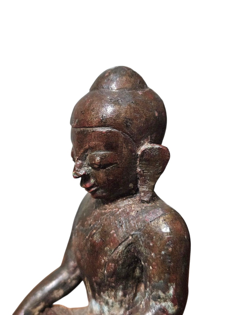 Statuette ancienne du Bouddha assis – Bronze, école Shan, Birmanie XVIIIe–XIXe siècle-photo-2