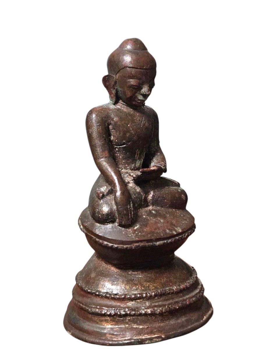 Statuette ancienne du Bouddha assis – Bronze, école Shan, Birmanie XVIIIe–XIXe siècle-photo-3