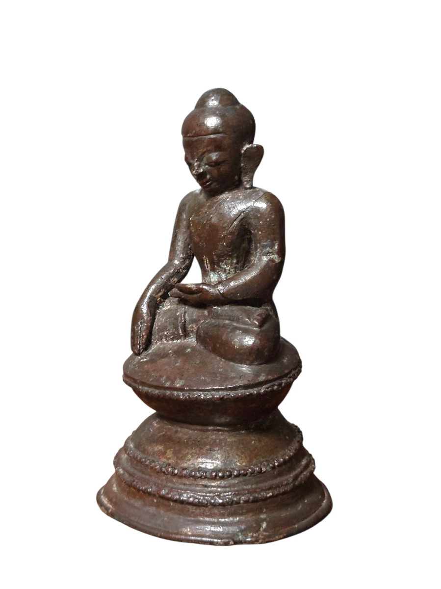 Statuette ancienne du Bouddha assis – Bronze, école Shan, Birmanie XVIIIe–XIXe siècle-photo-2