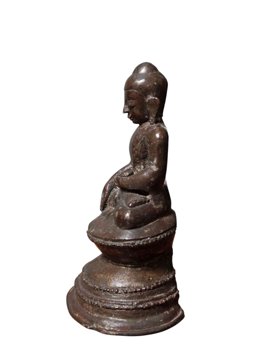 Statuette ancienne du Bouddha assis – Bronze, école Shan, Birmanie XVIIIe–XIXe siècle-photo-3