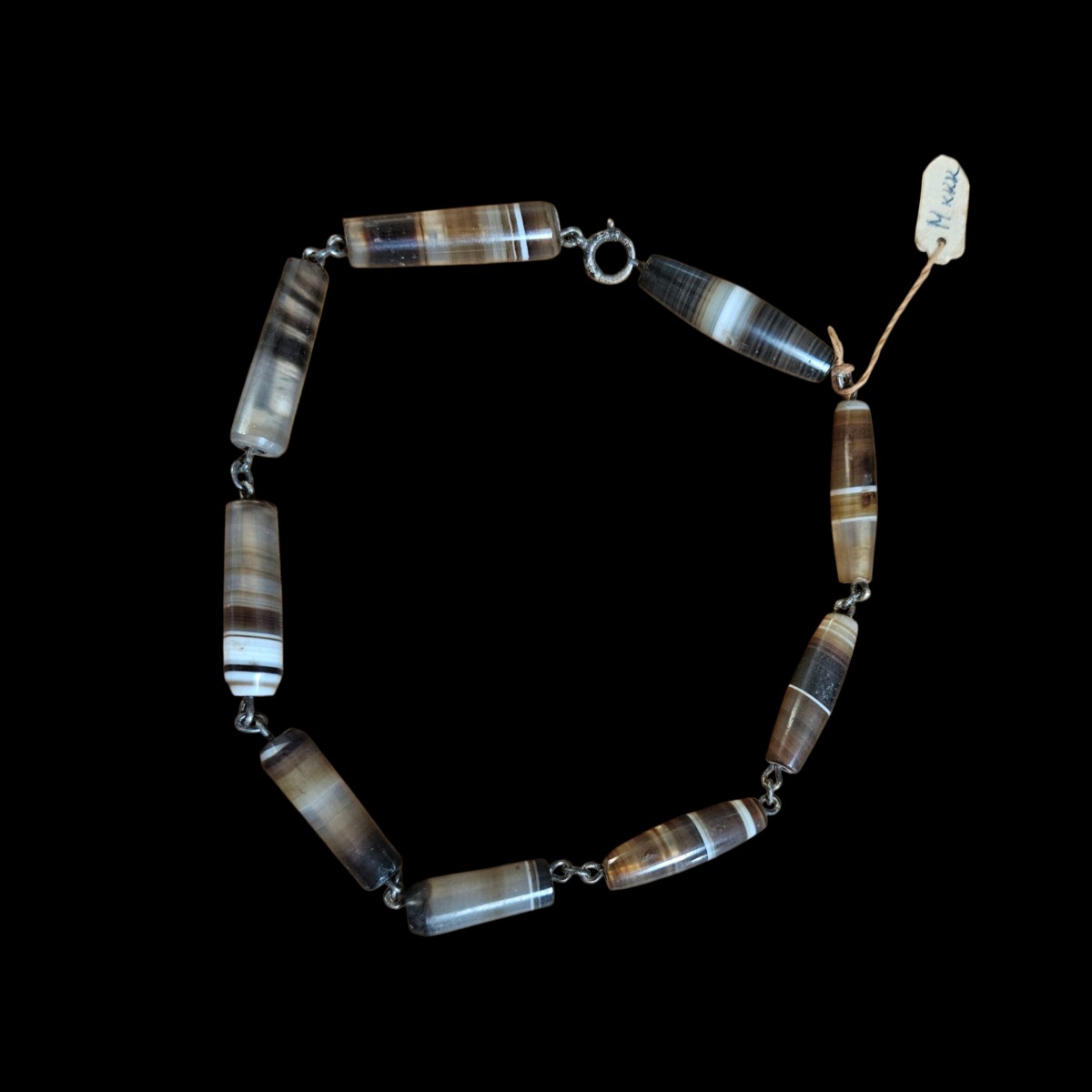 Antique Necklace Made Of Banded Agate Beads, Tibet, Nepal, 19th Century.-photo-3