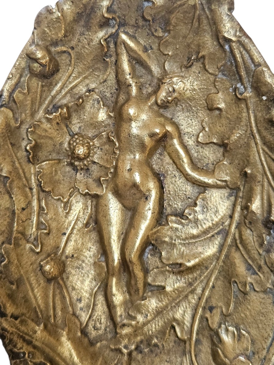 "the Hatching" Art Nouveau Symbolism Pocket Emptier In Gilded Bronze, France Circa 1890-photo-2