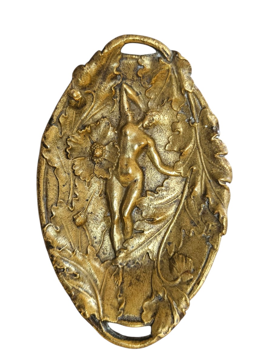 "the Hatching" Art Nouveau Symbolism Pocket Emptier In Gilded Bronze, France Circa 1890-photo-1