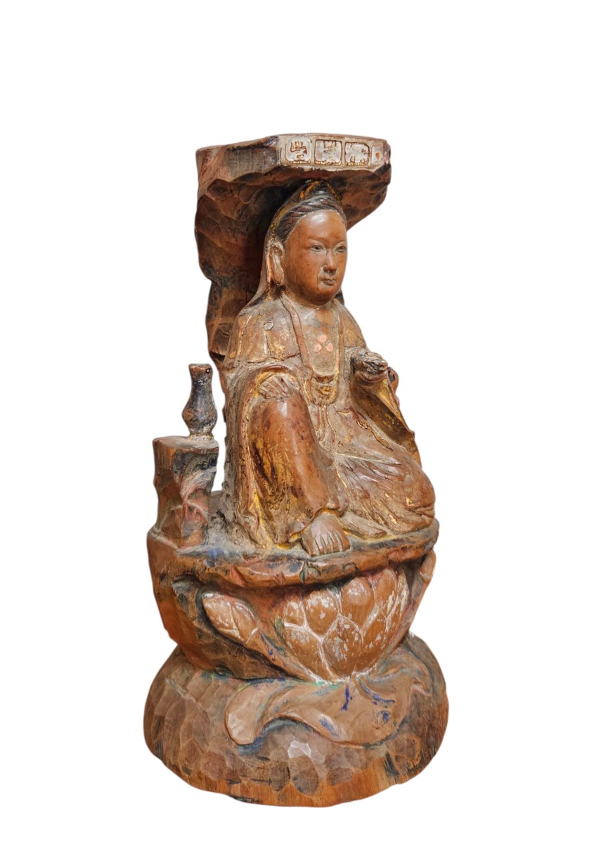 Sculpture en bois Guanyin dynastie Qing fin XIXème-photo-4