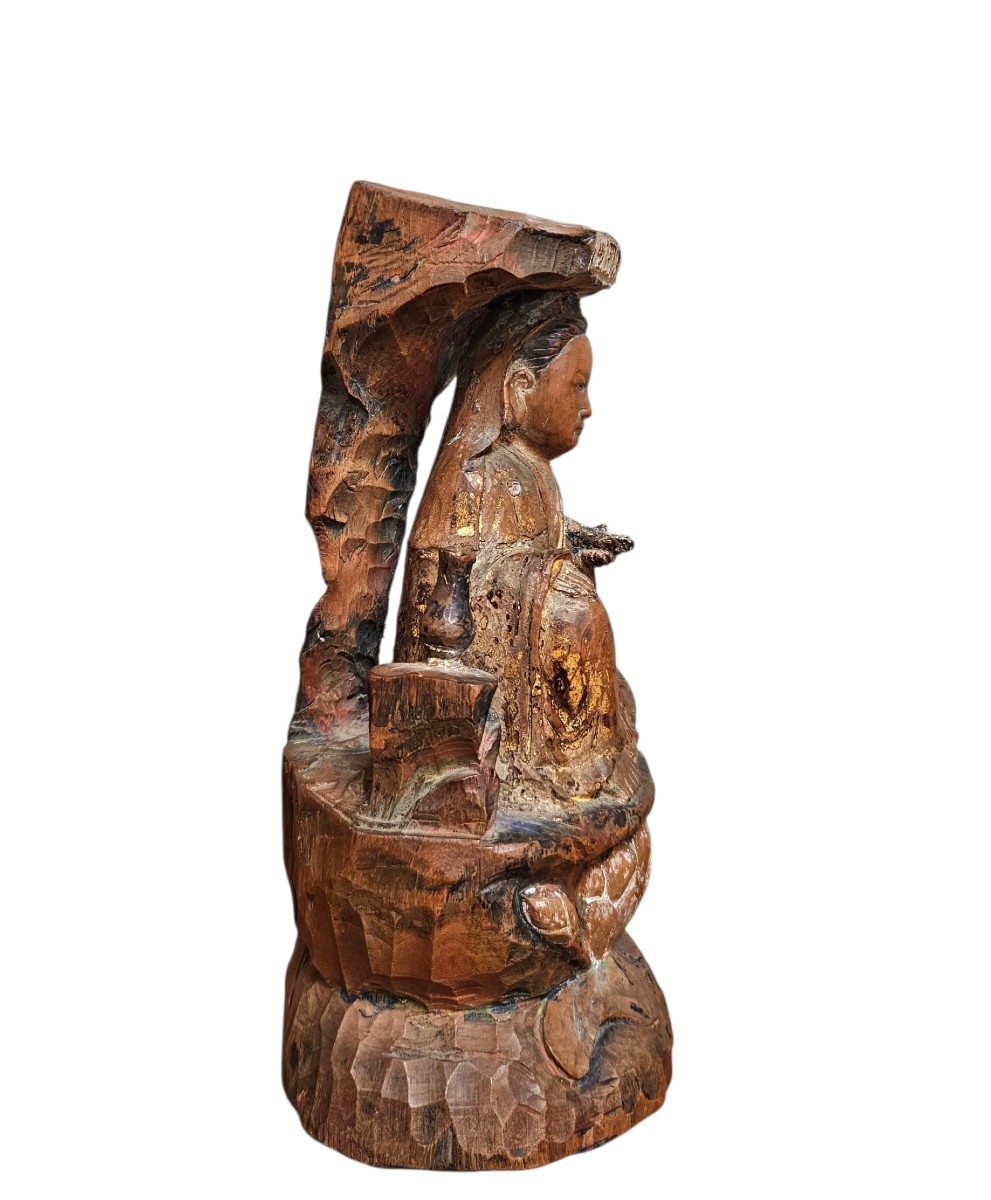 Sculpture en bois Guanyin dynastie Qing fin XIXème-photo-1
