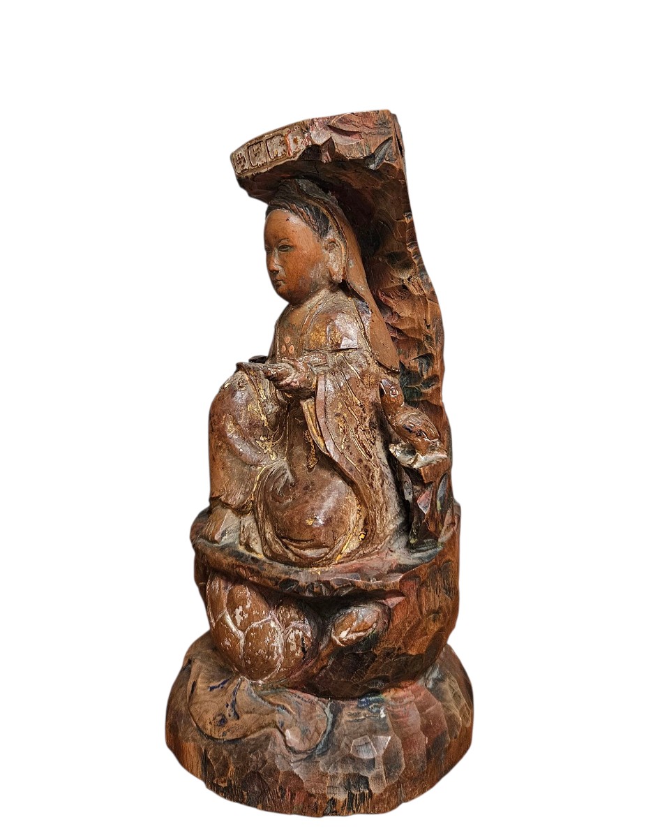 Sculpture en bois Guanyin dynastie Qing fin XIXème-photo-2