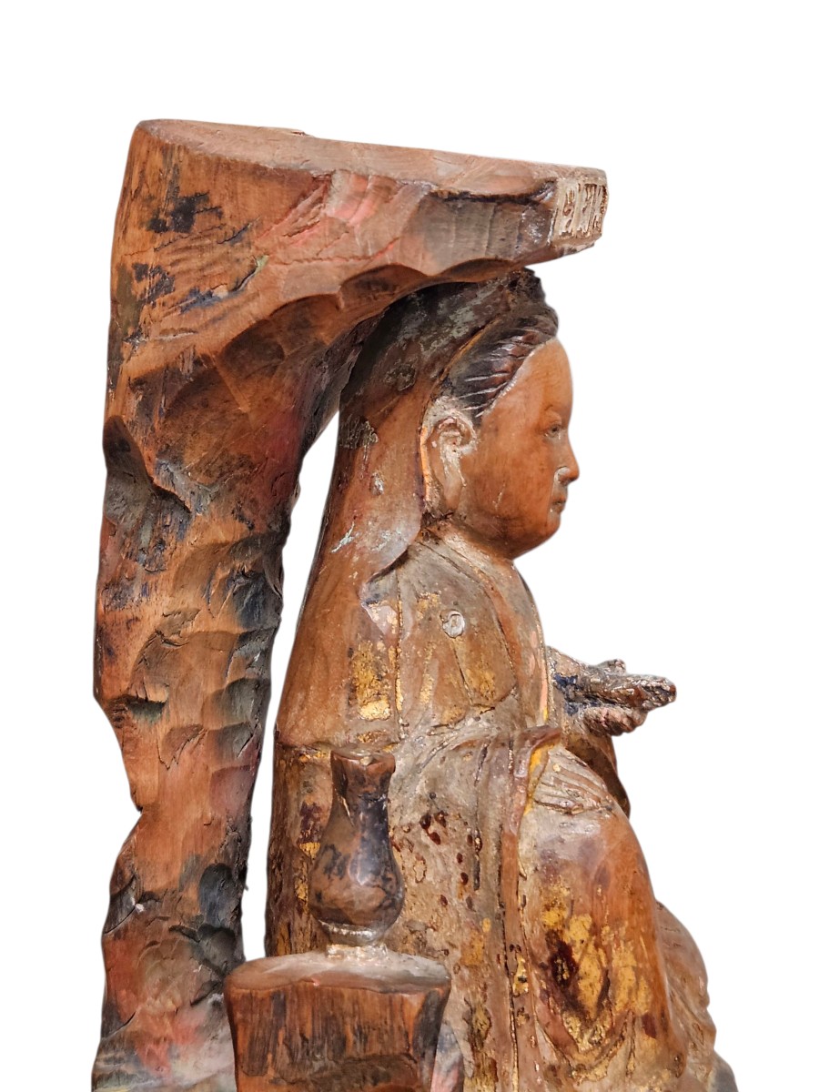 Sculpture en bois Guanyin dynastie Qing fin XIXème-photo-3