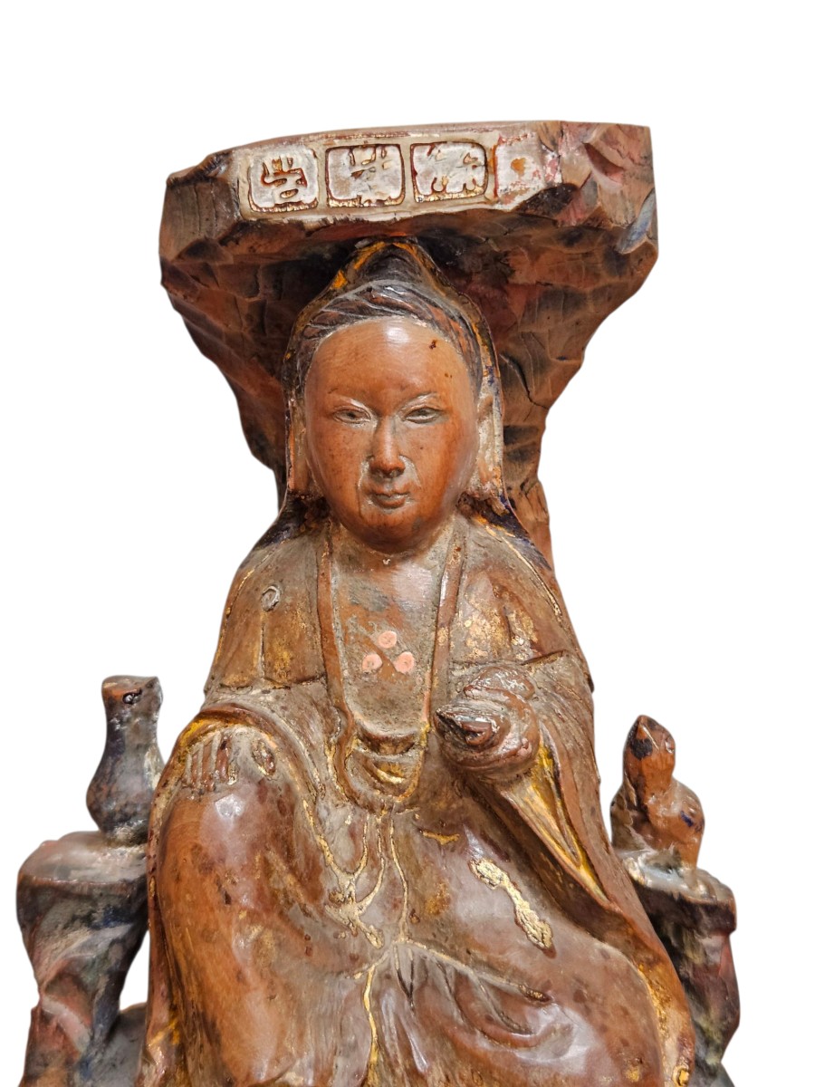 Sculpture en bois Guanyin dynastie Qing fin XIXème-photo-5