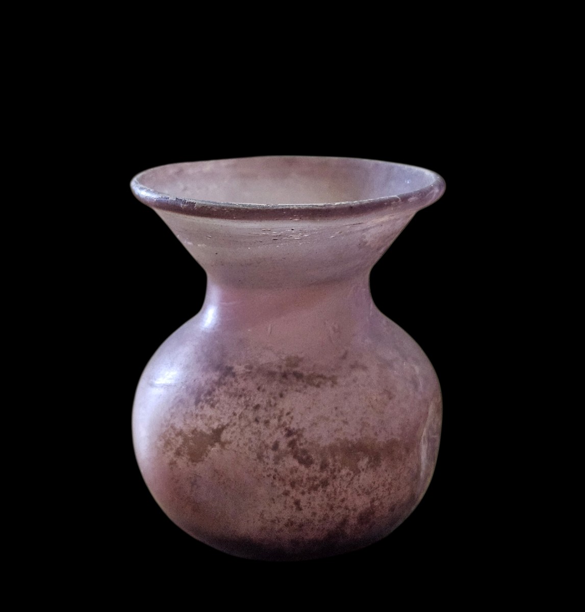 Small Antique Roman Vase, Aubergine-colored Blown Glass With A Pinched Body, 3rd–4th Century-photo-1