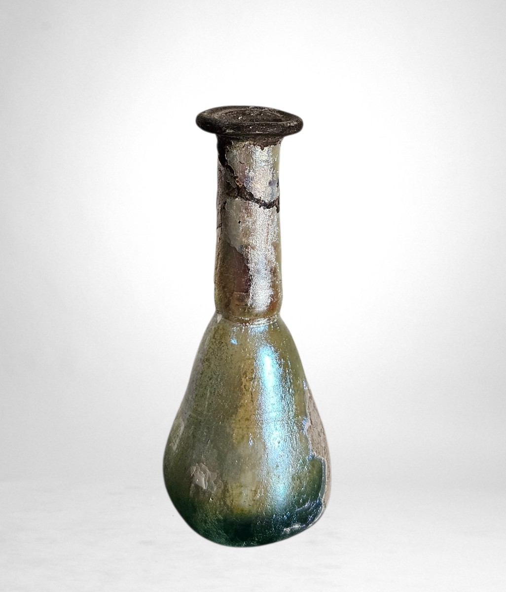 Ancient Roman Unguentarium, Iridescent Blown Glass, 1st–2nd Century-photo-2