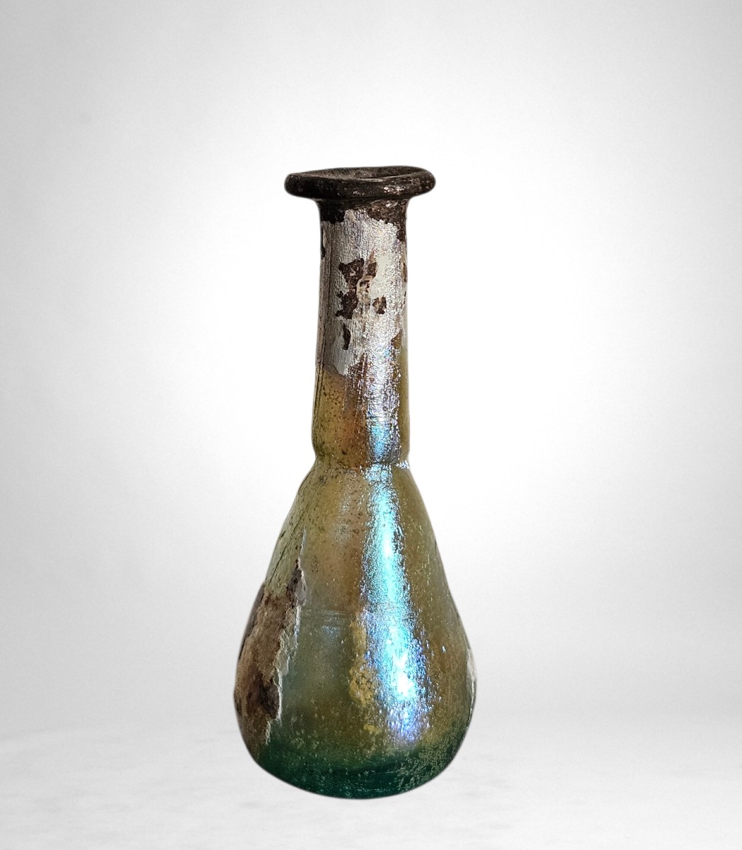 Ancient Roman Unguentarium, Iridescent Blown Glass, 1st–2nd Century-photo-3