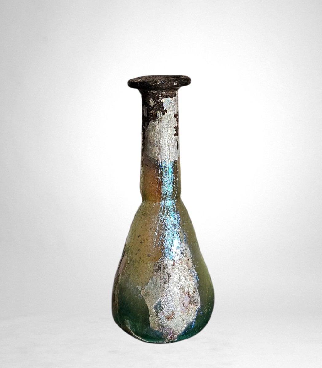 Ancient Roman Unguentarium, Iridescent Blown Glass, 1st–2nd Century-photo-4