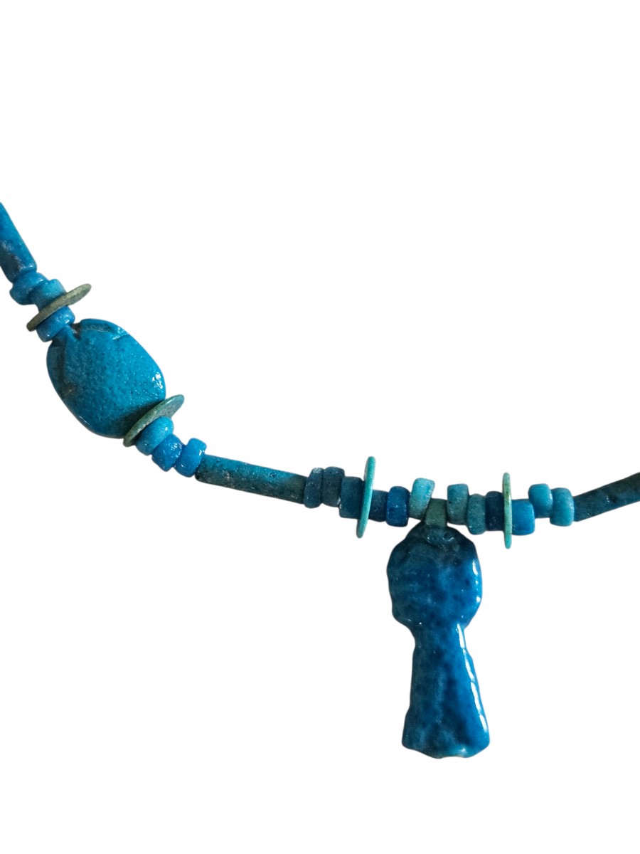 Collier Égypte ancienne Basse Époque/Ptolémaïque – Scarabées faïence & amulette pilier Djed-photo-2