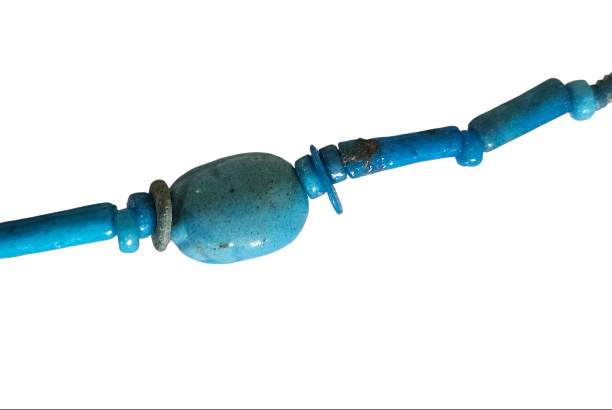 Collier Égypte ancienne Basse Époque/Ptolémaïque – Scarabées faïence & amulette pilier Djed-photo-4