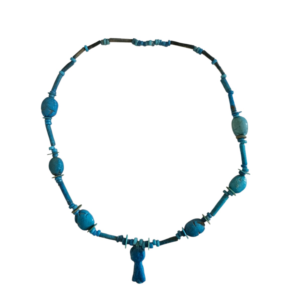 Collier Égypte ancienne Basse Époque/Ptolémaïque – Scarabées faïence & amulette pilier Djed-photo-2