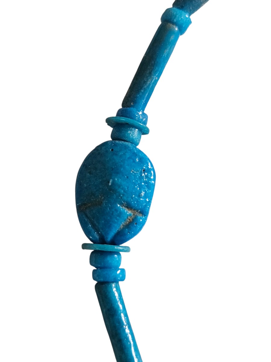 Collier Égypte ancienne Basse Époque/Ptolémaïque – Scarabées faïence & amulette pilier Djed-photo-4