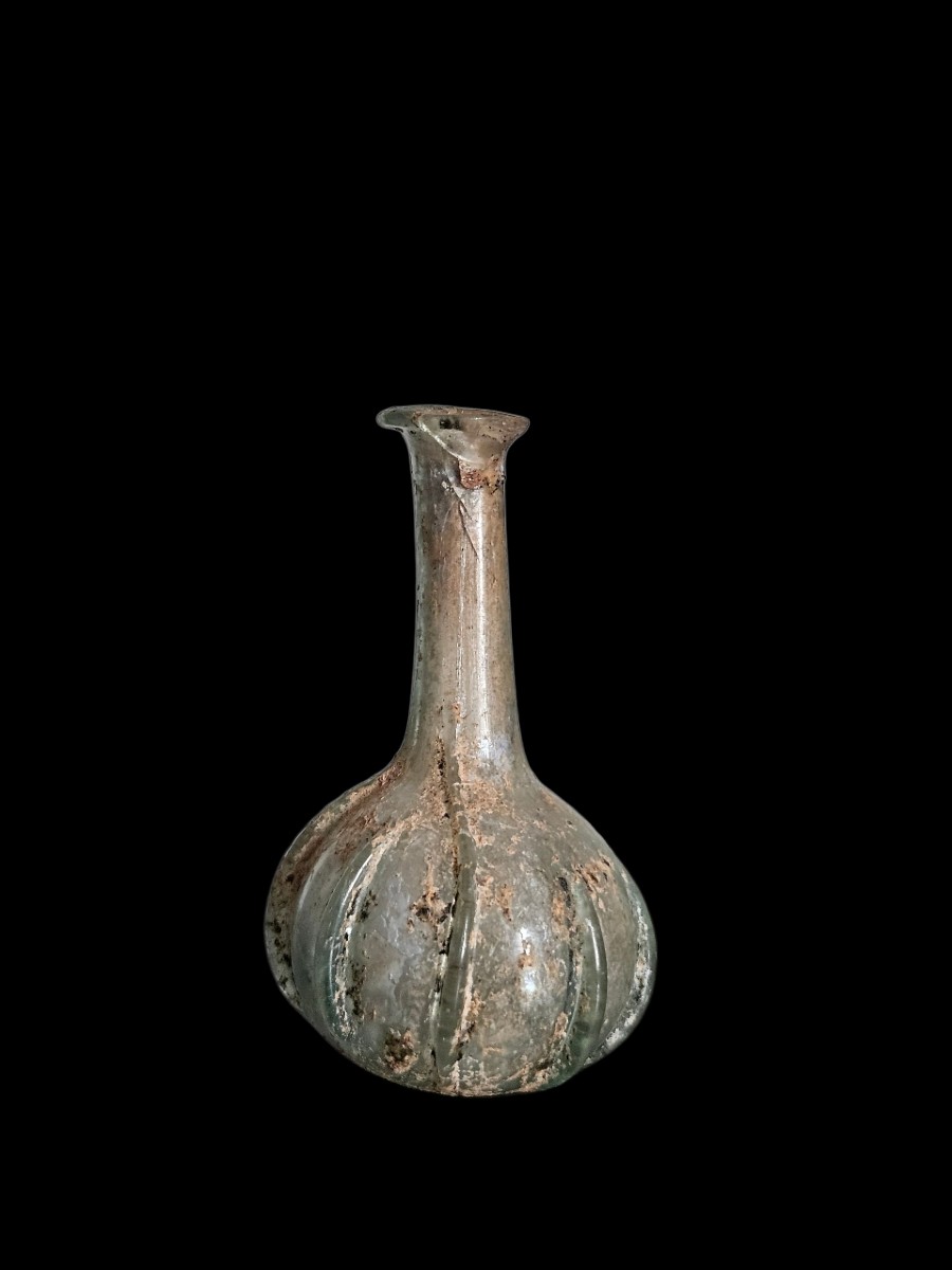 Flacon à parfum  côtelé, verre soufflé, art romain, fin Ier siècle avJC  à  IIe siècle ap JC-photo-2