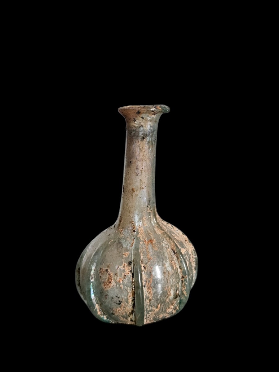 Flacon à parfum  côtelé, verre soufflé, art romain, fin Ier siècle avJC  à  IIe siècle ap JC-photo-4