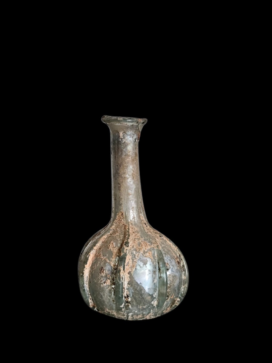 Flacon à parfum  côtelé, verre soufflé, art romain, fin Ier siècle avJC  à  IIe siècle ap JC-photo-2