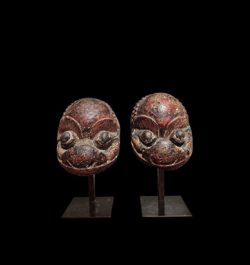 Paire de masques de théâtre, originaires de la province du Guizhou, Chine XIXème-photo-2