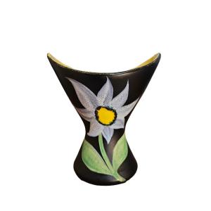 Vintage “black Flower” Vase Signed Gf For Gabriel Fourmaintraux