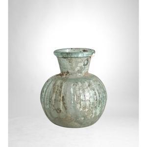 Small Antique Roman Vase, Ribbed Blown Glass, Hemispherical, 2nd–3rd Century