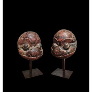 Pair Of Theater Masks, From Guizhou Province, China, 19th Century