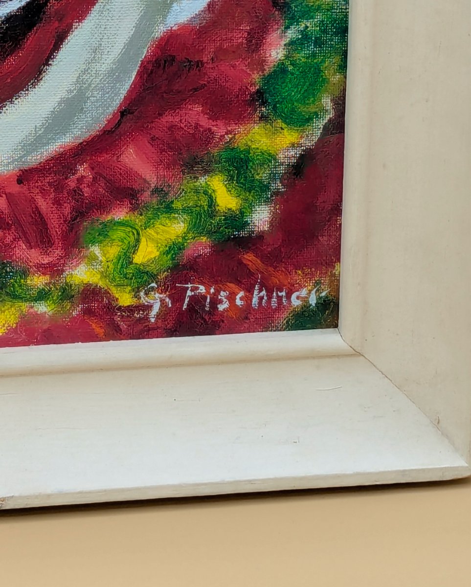 Grace Pischner – Portrait Of A Clown – Signed Oil On Canvas – 1950s/60s-photo-2