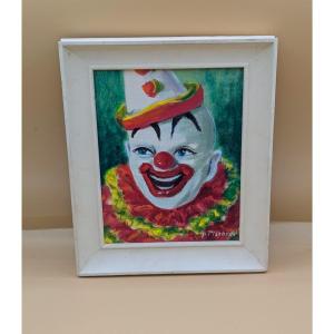 Grace Pischner – Portrait Of A Clown – Signed Oil On Canvas – 1950s/60s