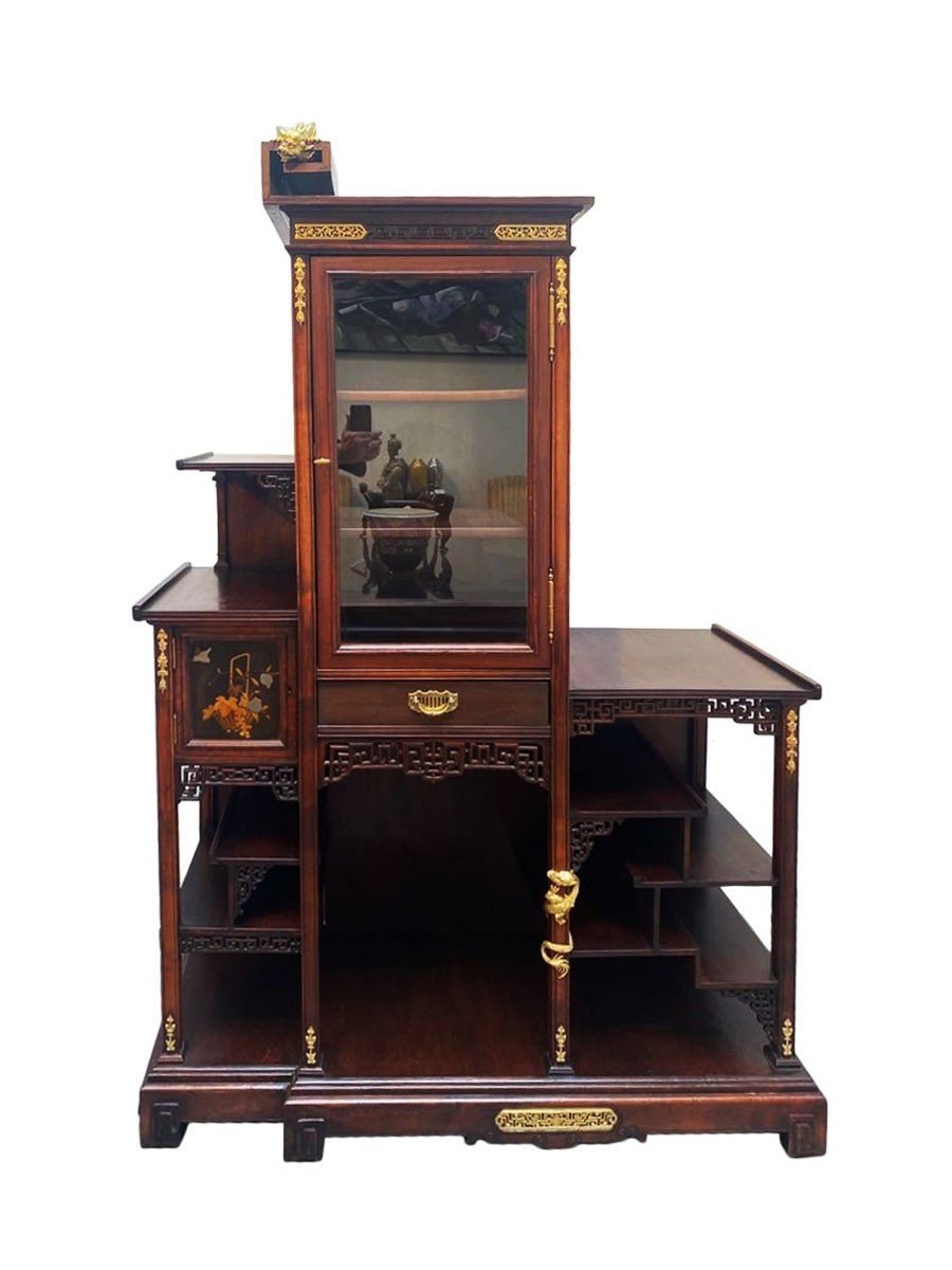 Gabriel Viardot, Vitrine De Présentation d'Inspiration Japonisante Meuble Art Nouveau