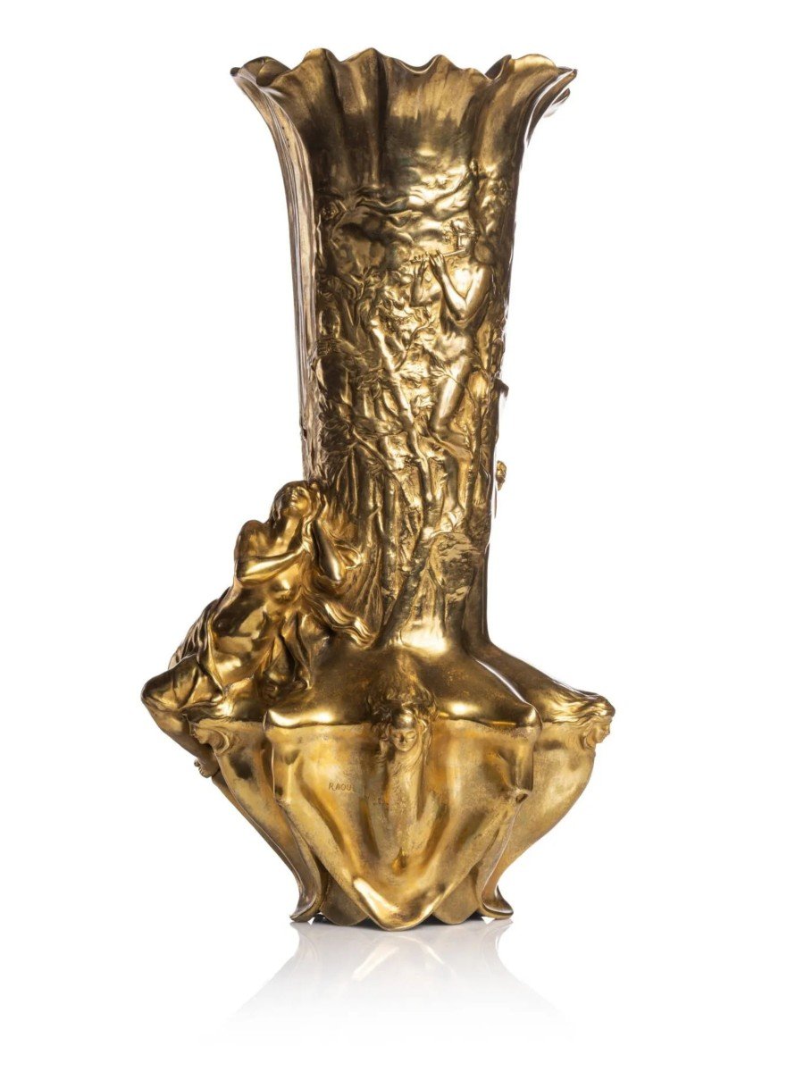 Raoul Larche (1860-1912) - "rêves" Vase En Bronze Doré Art Nouveau