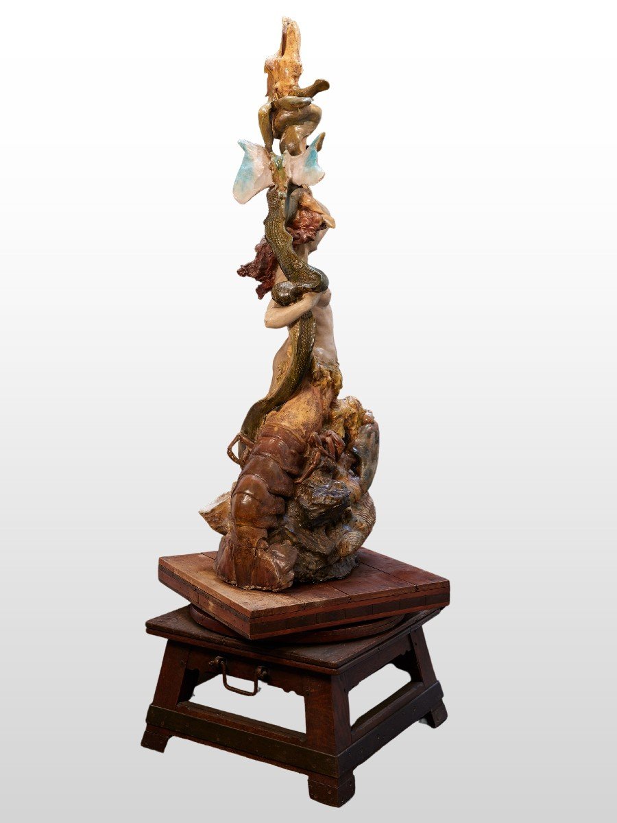 Ceramic Mermaid Lobster Recipon Muller Art Nouveau Barbotine-photo-2