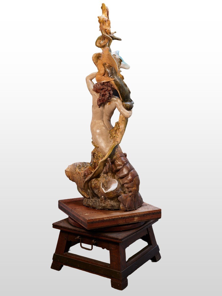 Ceramic Mermaid Lobster Recipon Muller Art Nouveau Barbotine-photo-3
