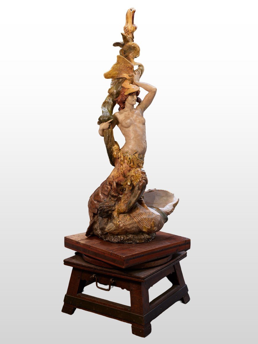 Ceramic Mermaid Lobster Recipon Muller Art Nouveau Barbotine