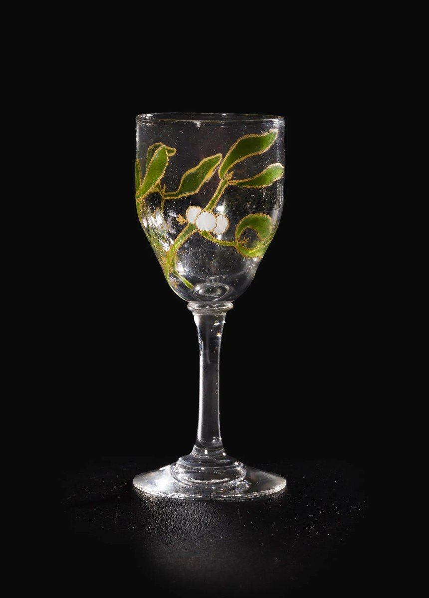 Edmond Lachenal & Daum Nancy, Rare Service Verres Et Carafes "gui", 12 Personnes, Art Nouveau-photo-1