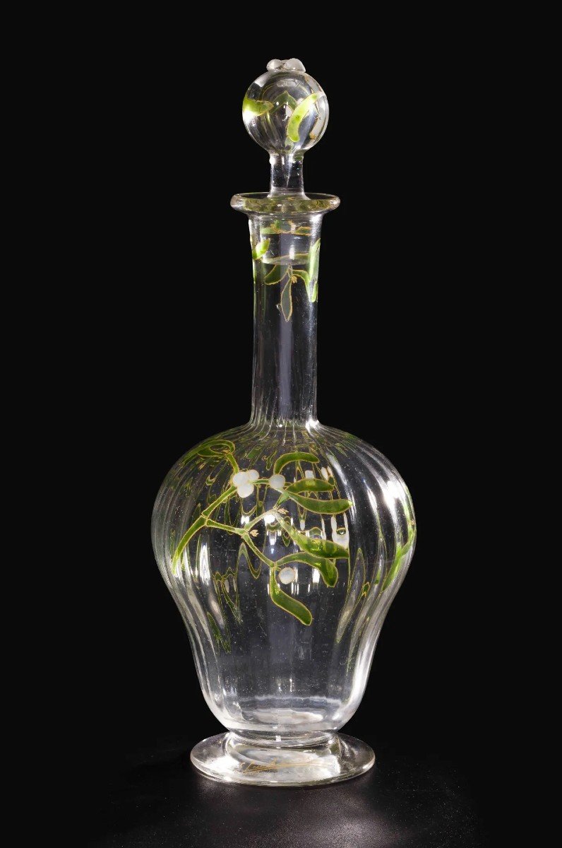 Edmond Lachenal & Daum Nancy, Rare Service Verres Et Carafes "Gui", 6/12 Personnes, Art Nouveau-photo-3