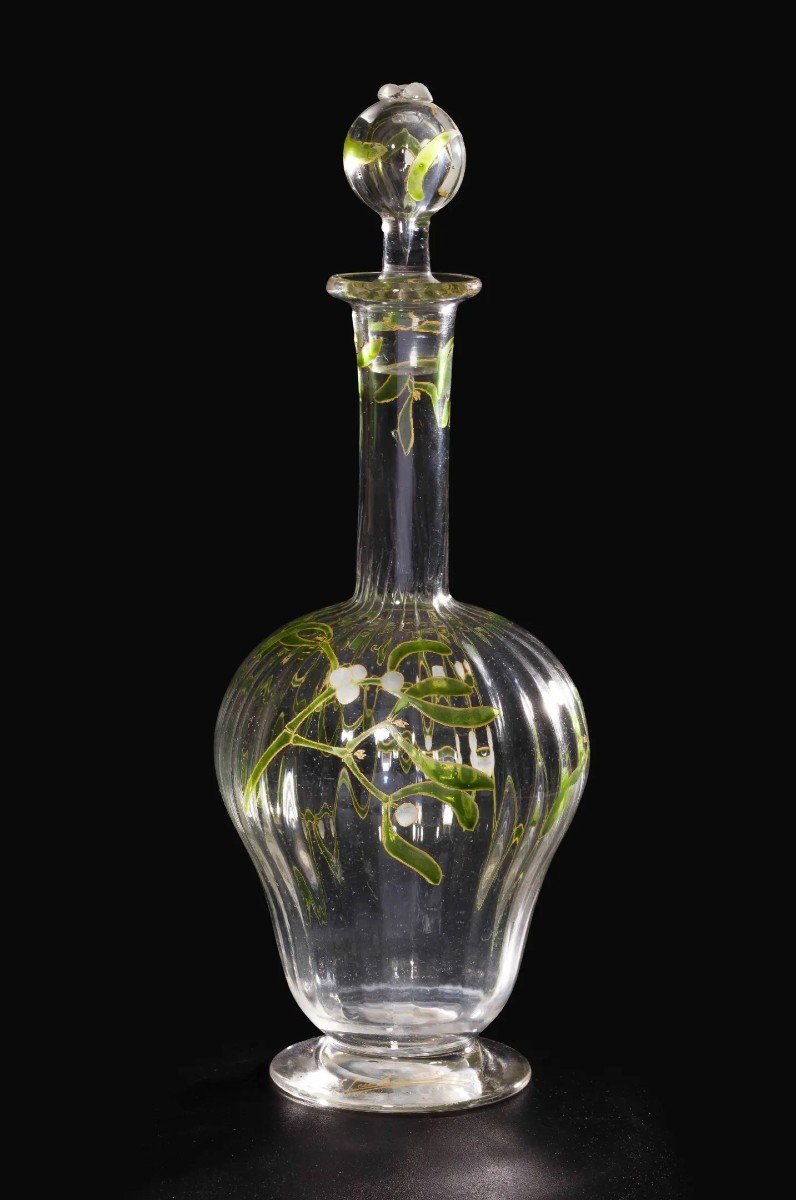 Edmond Lachenal & Daum Nancy, Rare "mistletoe" Glass And Decanter Set, 12 People, Art Nouveau-photo-3