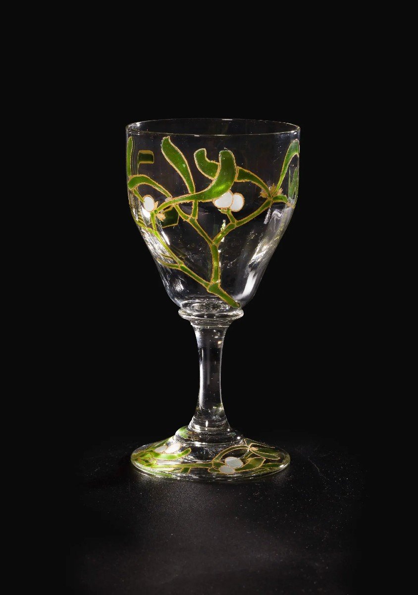Edmond Lachenal & Daum Nancy, Rare "mistletoe" Glass And Decanter Set, 12 People, Art Nouveau-photo-4