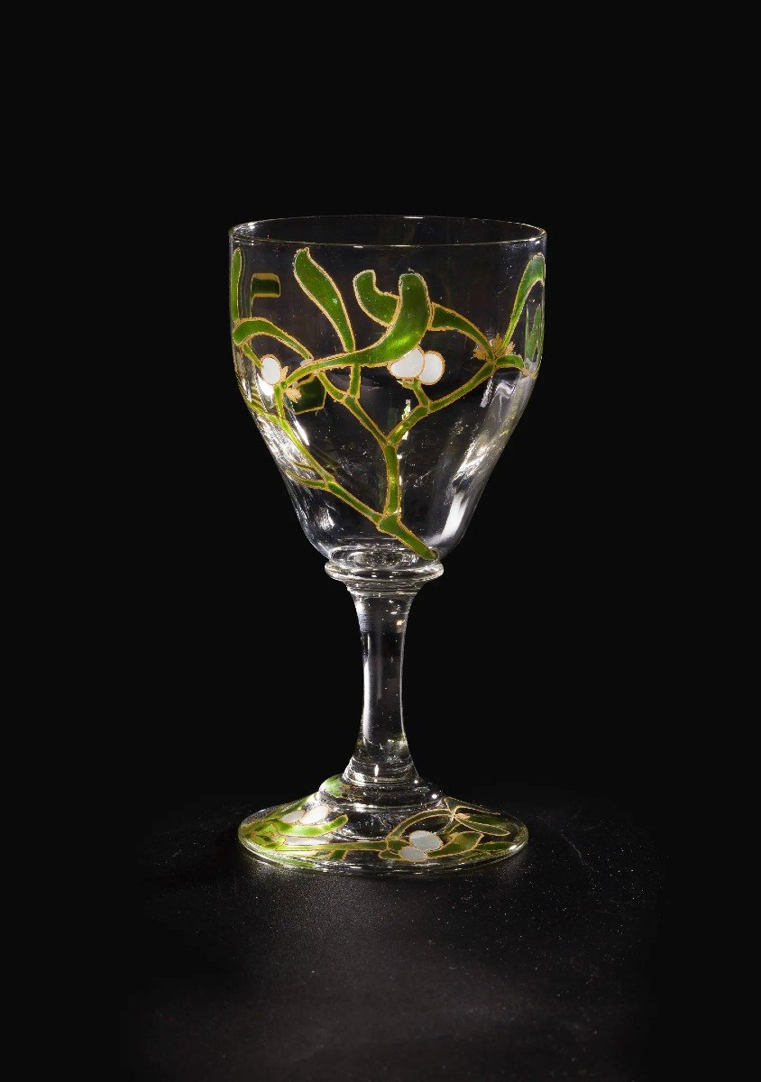 Edmond Lachenal & Daum Nancy, Rare Service Verres Et Carafes "Gui", 6/12 Personnes, Art Nouveau-photo-4