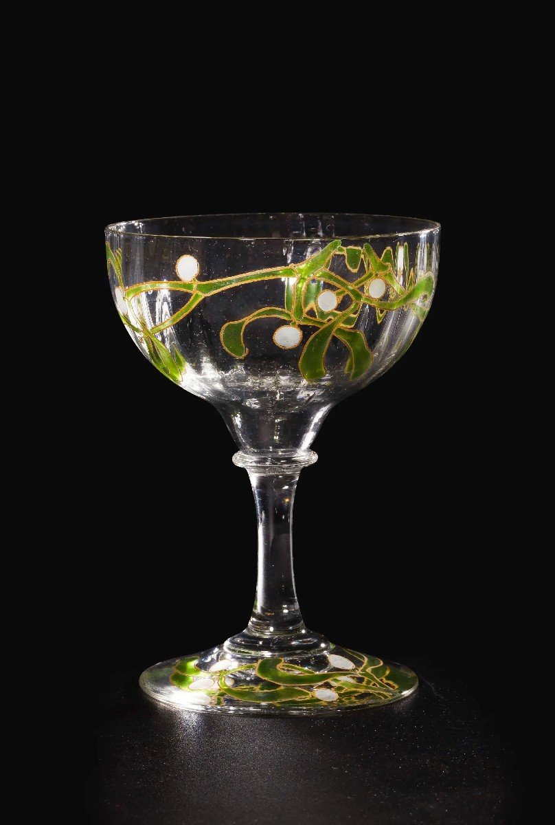 Edmond Lachenal & Daum Nancy, Rare "mistletoe" Glass And Decanter Set, 12 People, Art Nouveau-photo-6