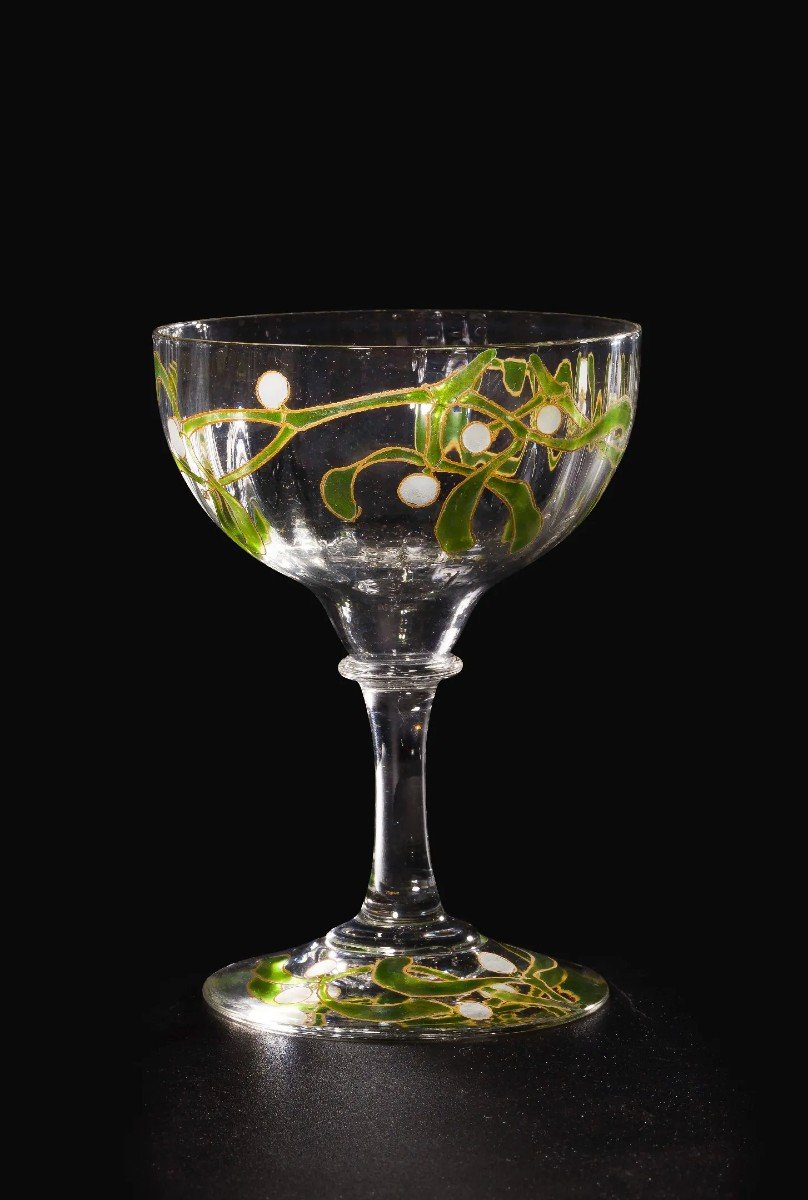 Edmond Lachenal & Daum Nancy, Rare Service Verres Et Carafes "Gui", 6/12 Personnes, Art Nouveau-photo-6