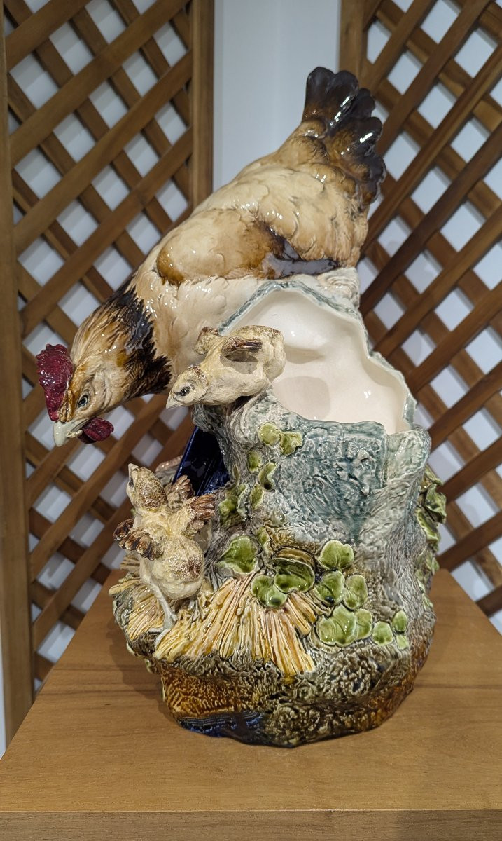 Louis Robert Carrier Belleuse, Barbotine Hen And Her Chicks, Ceramic-photo-3