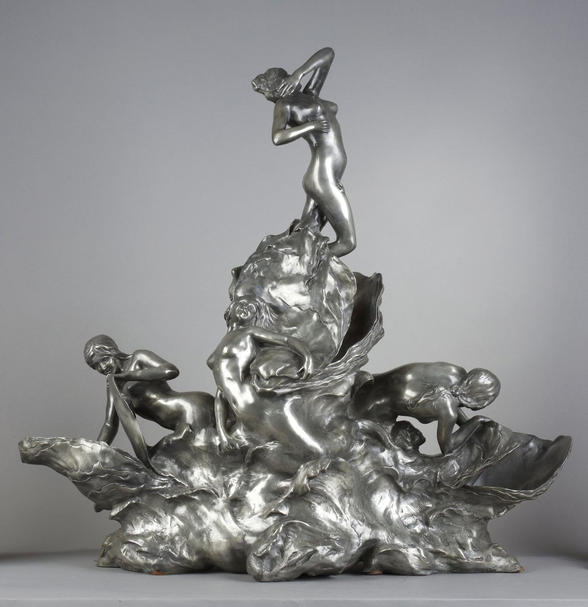 Raoul Larche, The Sea, Art Nouveau Pewter Sculpture-photo-2