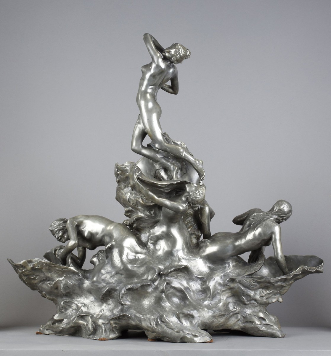 Raoul Larche, The Sea, Art Nouveau Pewter Sculpture