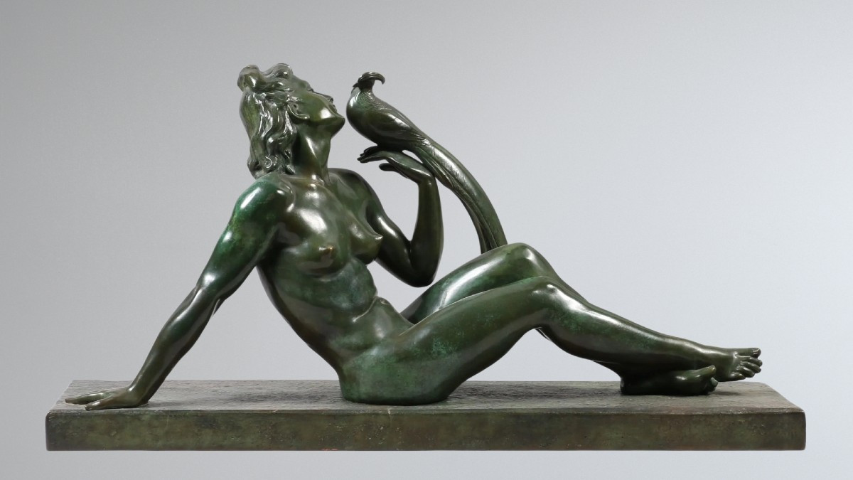 Lucien Alliot, La Femme et l'Oiseau, Bronze Art Deco