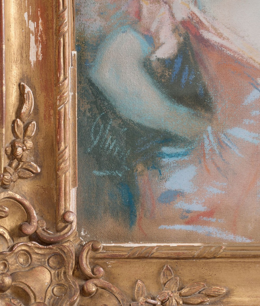 Jules Chéret, Elegant Woman With A Hat, Signed Pastel Painting-photo-2
