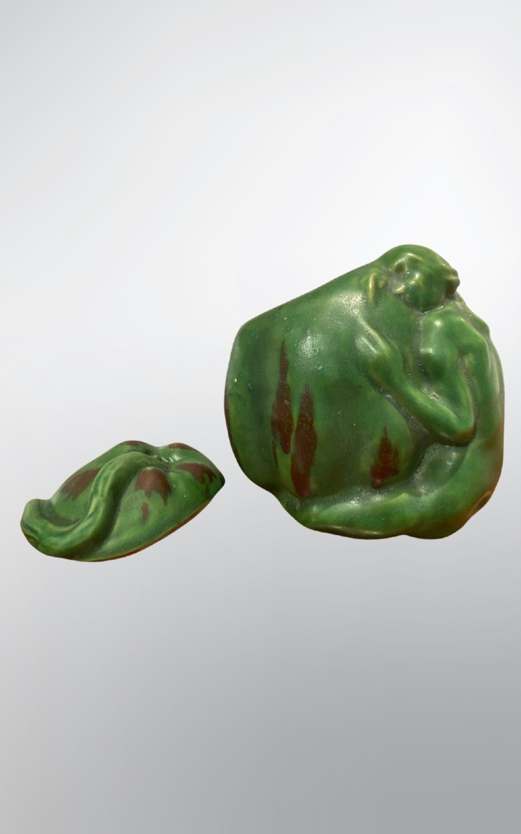 F-r. Carabin, Woman With Squash, Art Nouveau Ceramic-photo-1