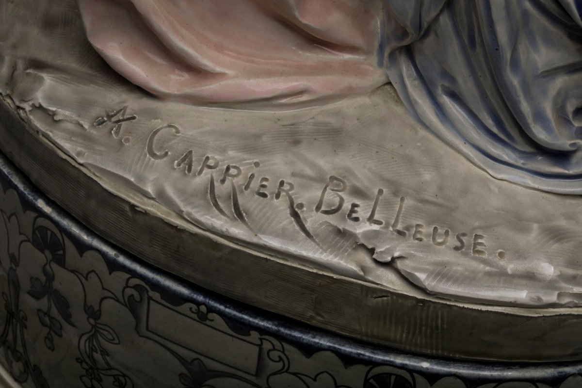 A-E. CARRIER BELLEUSE, Les Trois Grâces, Céramique Barbotine Art Nouveau-photo-2